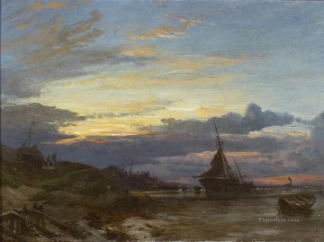  Samuel Canvas - Sunrise on the Fife Coast Samuel Bough seaport scenes